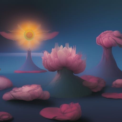 Surreal Flower Islands in Digital Art Style