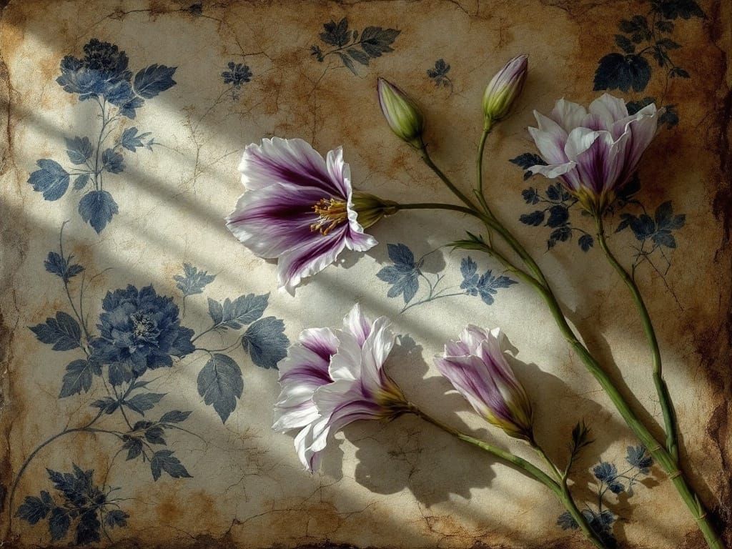 Baroque Botanical Elegance on Aged Surface