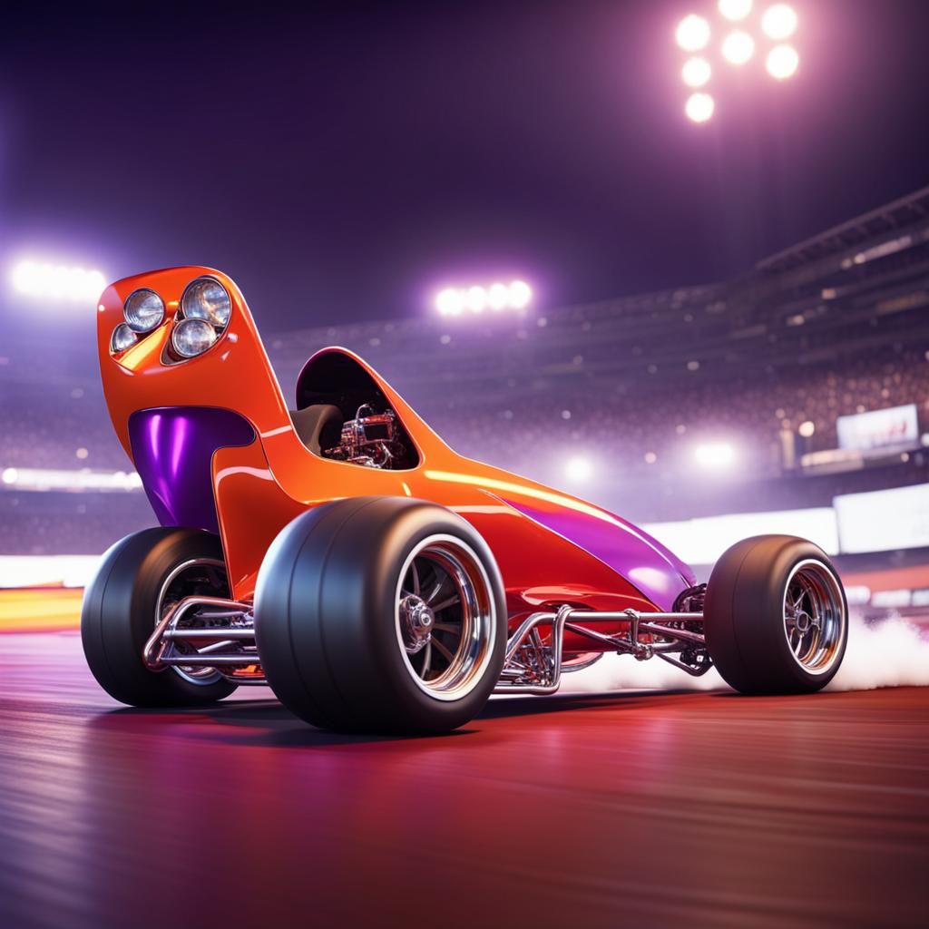 Three-Wheeled Dragster Races at Night: 3D Render