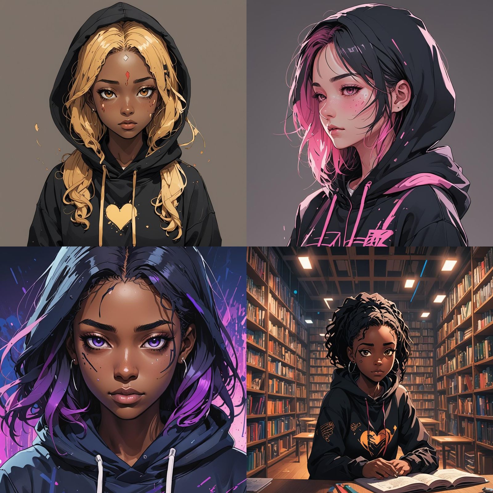 Black College Girl in Manga Anime Style