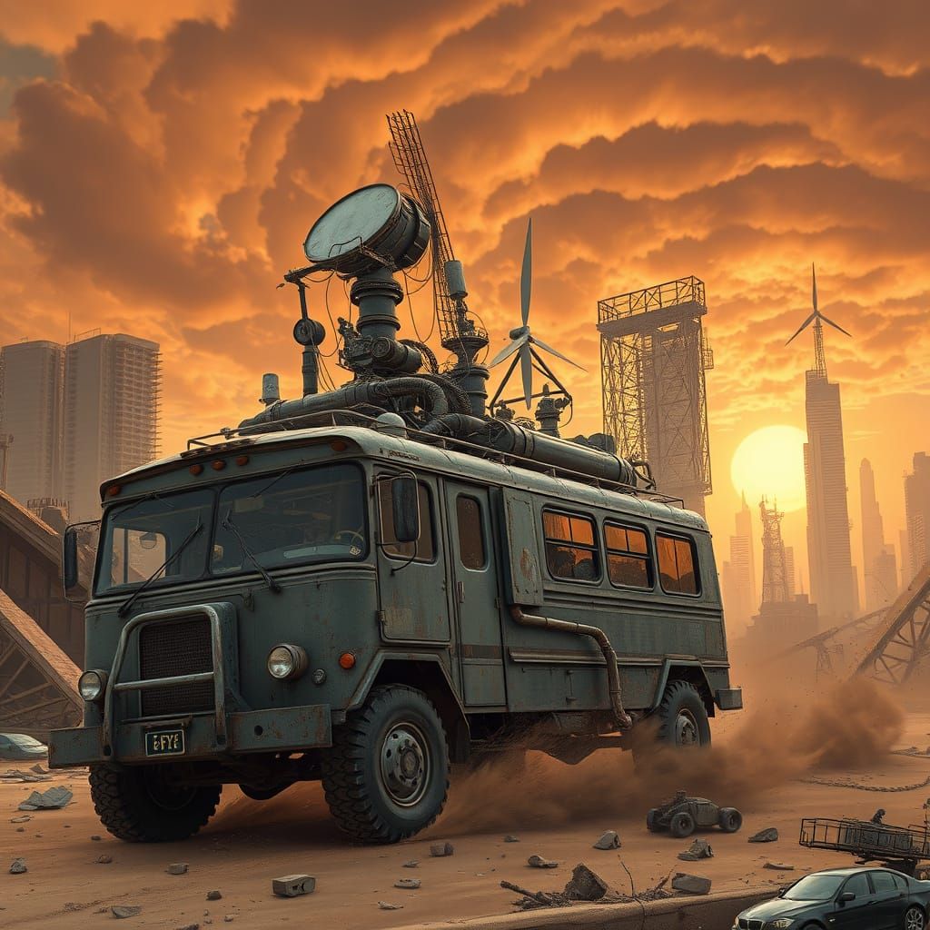 Armored Coach Crashes Through Post-Apocalyptic City