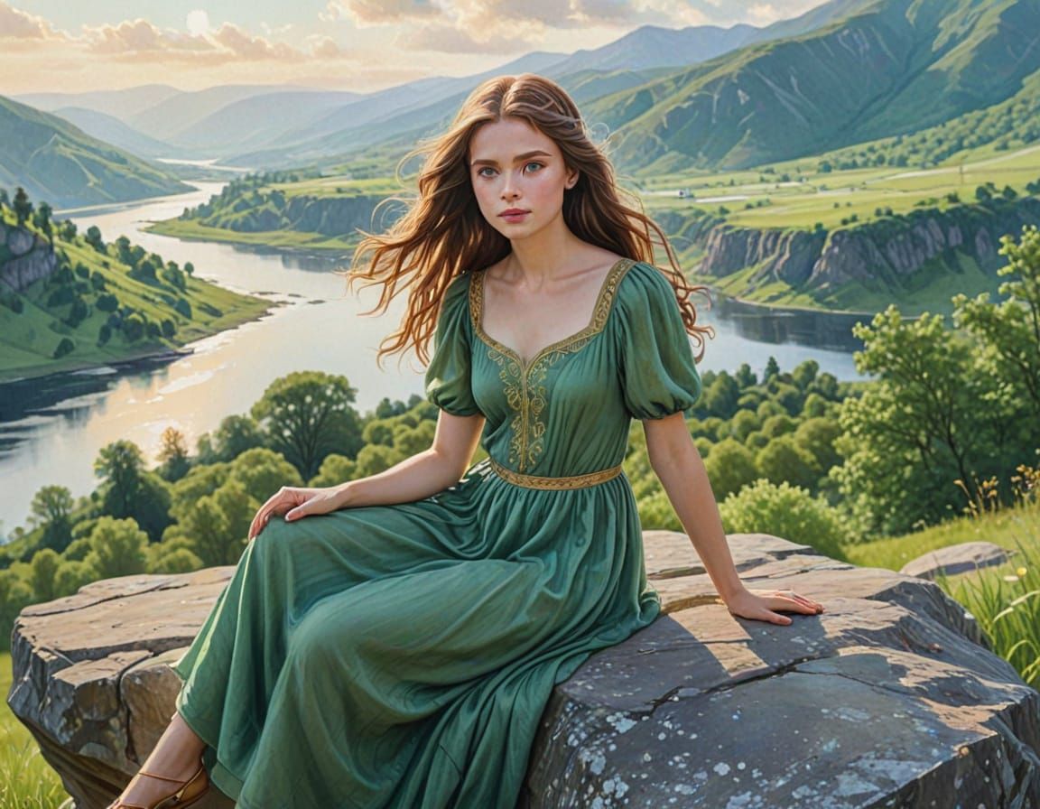 Watercolor Princess Overlooking Her Kingdom