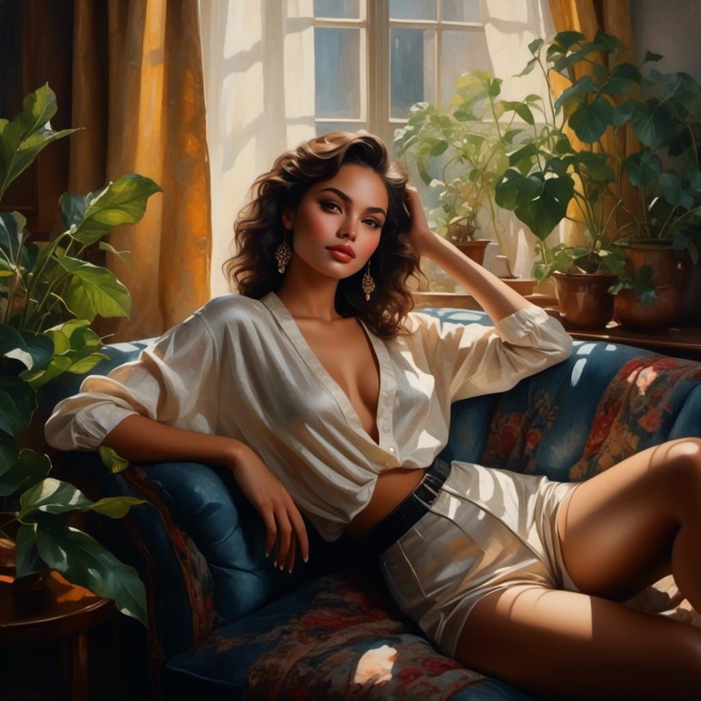 Dreamy Black Woman Relaxing in Soft Light