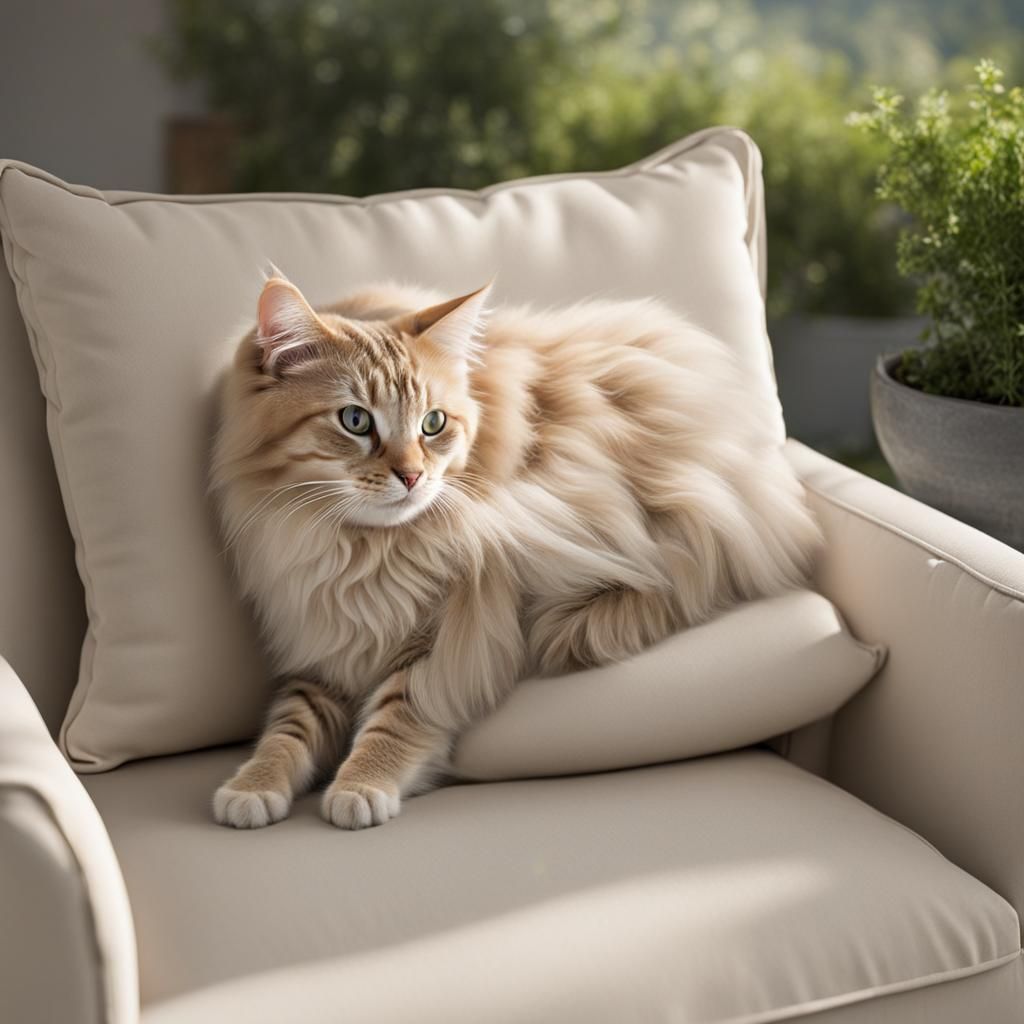 Place A cat curled up on the armchair on the verandah of start image