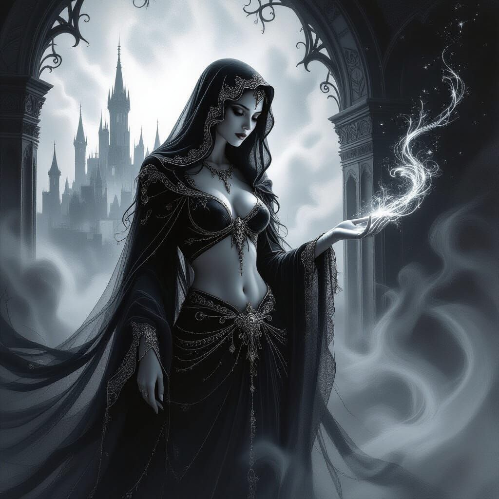 Ethereal Goddess Presiding Over Spectral Castle