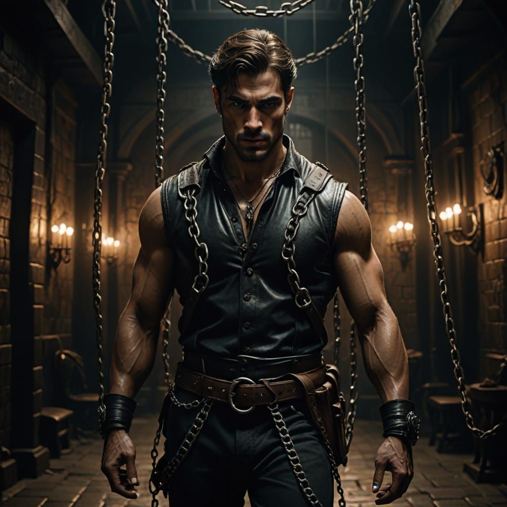 Baroque Dungeon: Muscular Figure in Moody Chiaroscuro