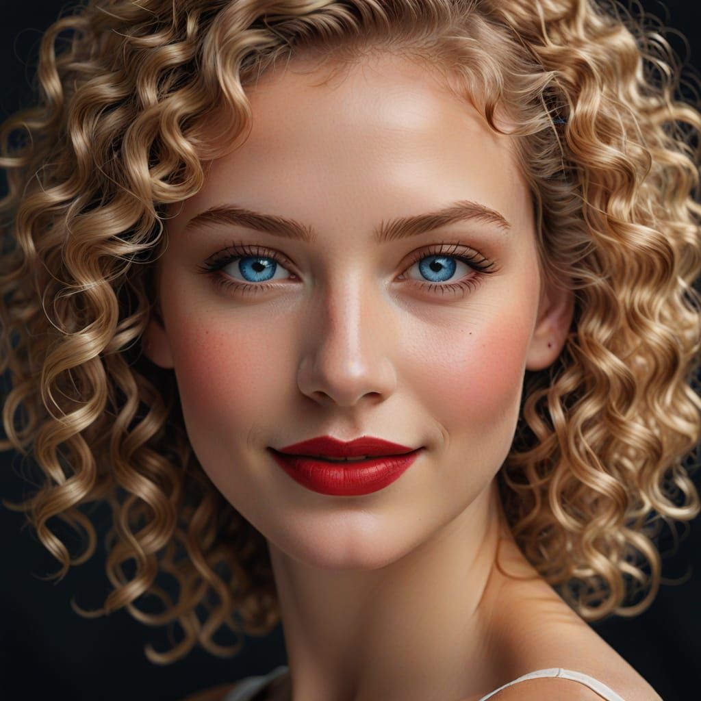 Hyper-Realistic Portrait of a Smiling Woman with Curly Hair