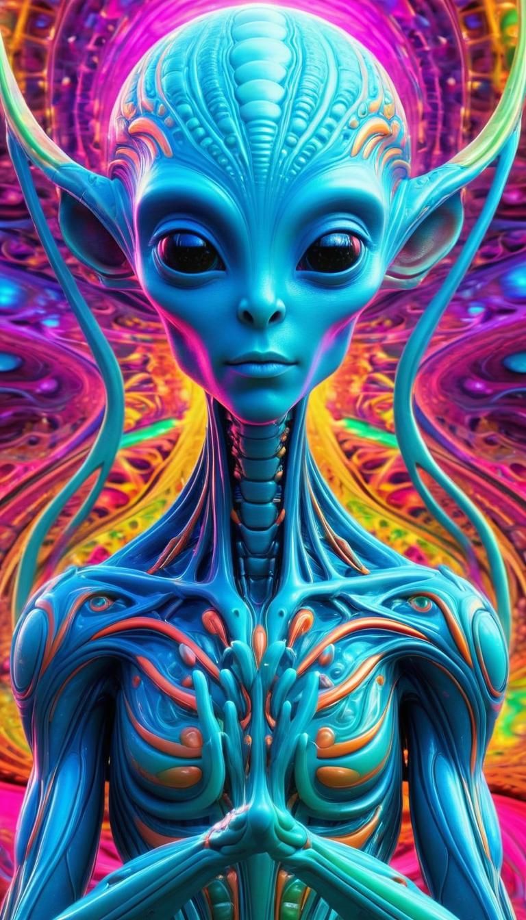 Vibrant Alien in a Whimsical Hyperdimensional World