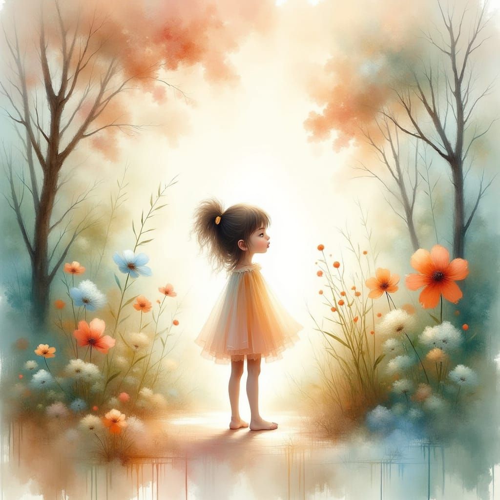 Vibrant Watercolor of Youthful Figure in Dreamscape