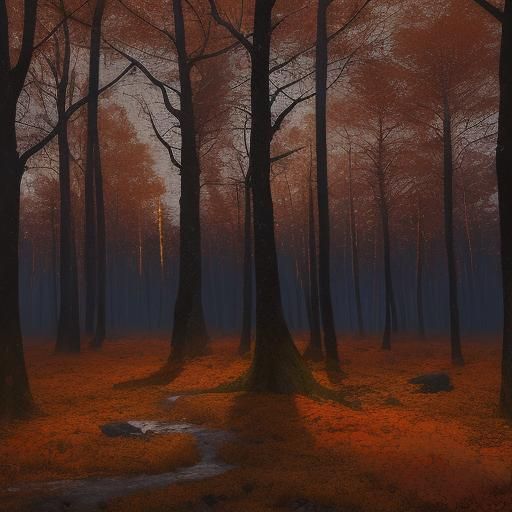 Expressionist Autumn Portrait in Mystical Forest