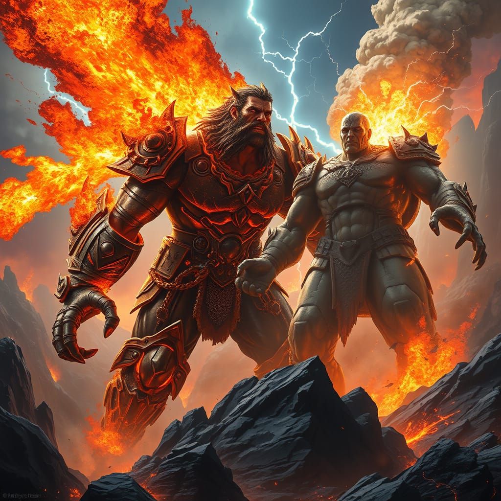 Titans Clash in a Surreal Volcanic Landscape