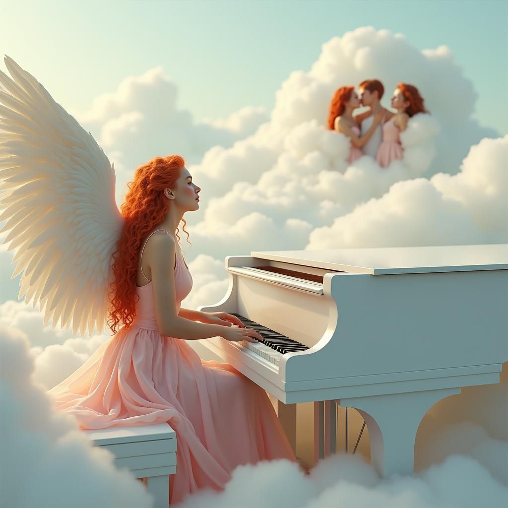Angel Playing Piano in the Clouds: Digital Matte Painting