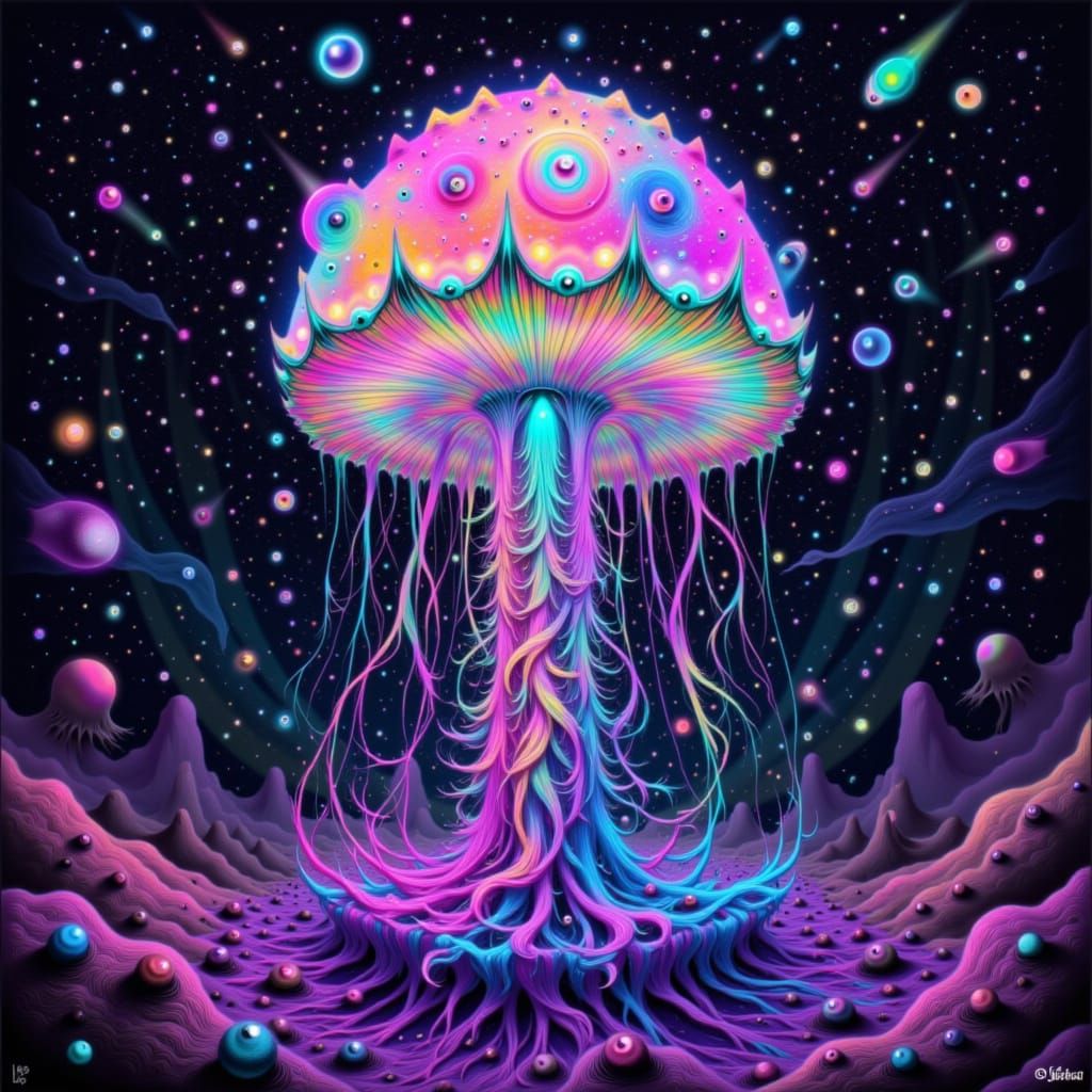 Crystalline Jellyfish Cathedral in Cosmic Laser Art