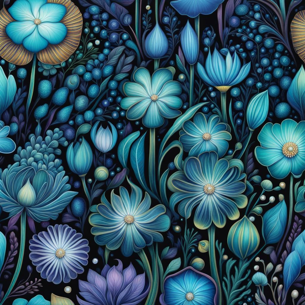 Iridescent Flower in Opalescent World, Art Brut Style