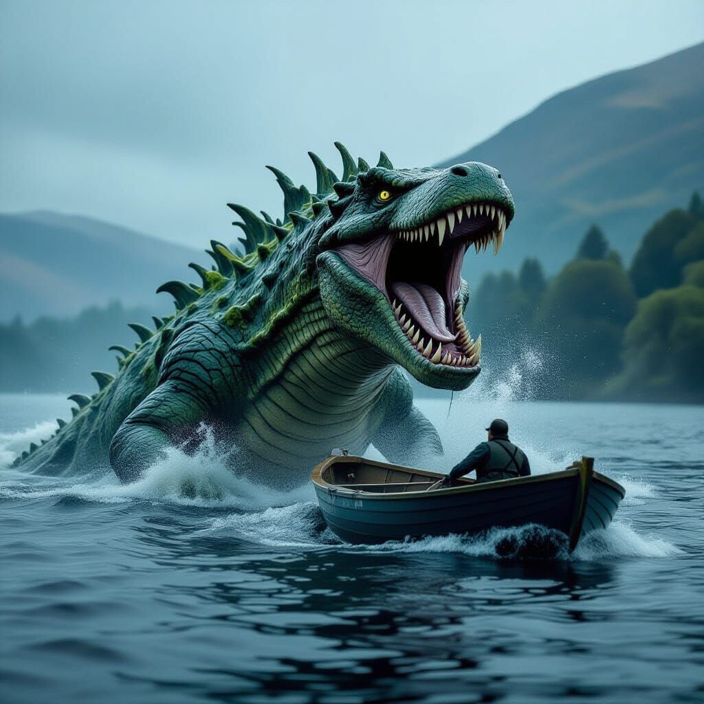 Enraged Loch Ness Monster Attacks Boat in Cinematic Style