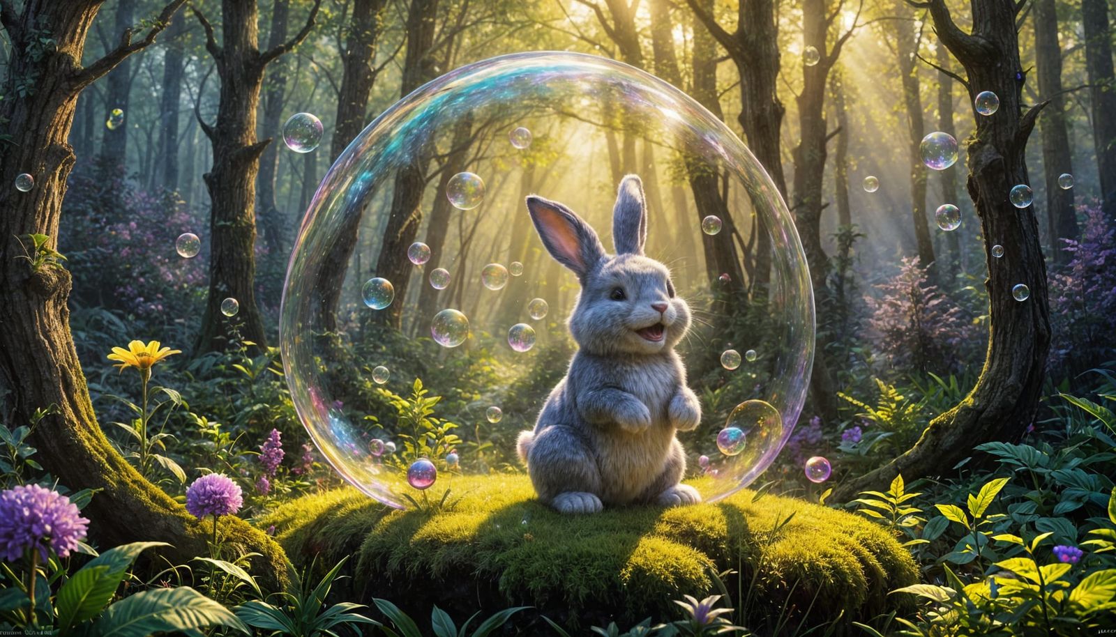 Bunny in Bubble: Mystical Forest Digital Art