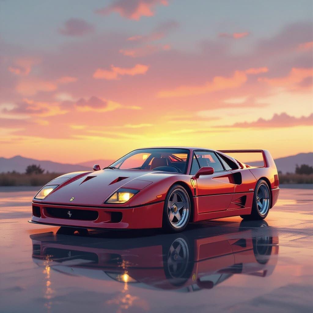 Ferrari F-40 Reflecting Sunset: Airbrush Style