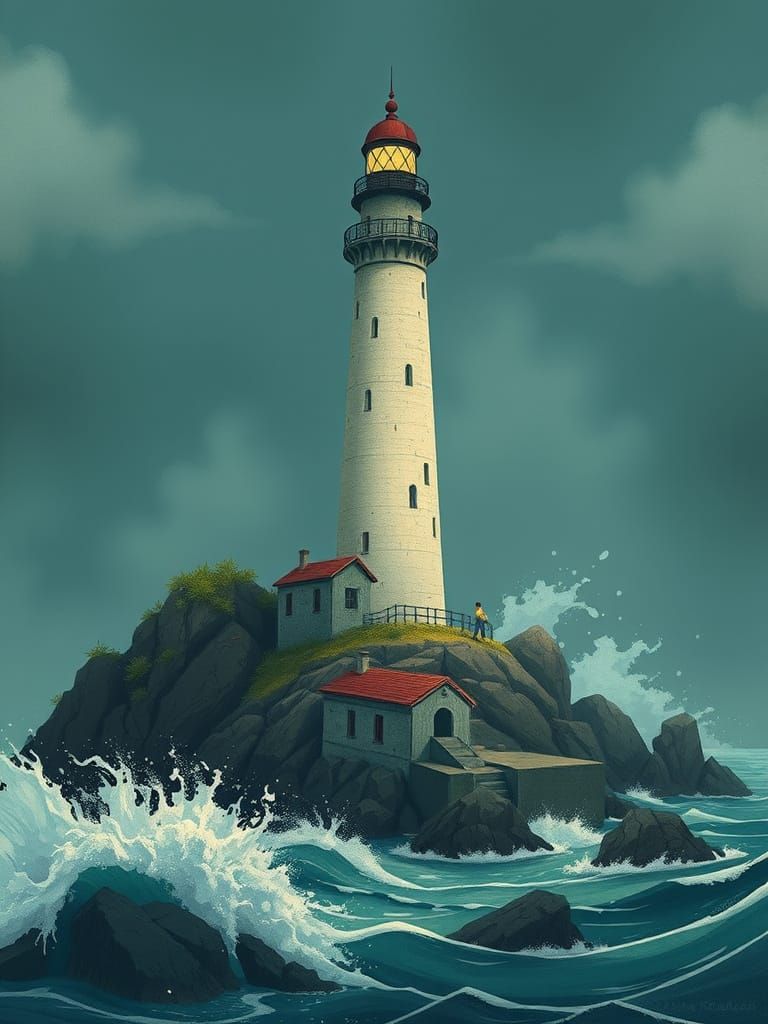 Coastal Lighthouse in Whimsical Sci-Fi Style