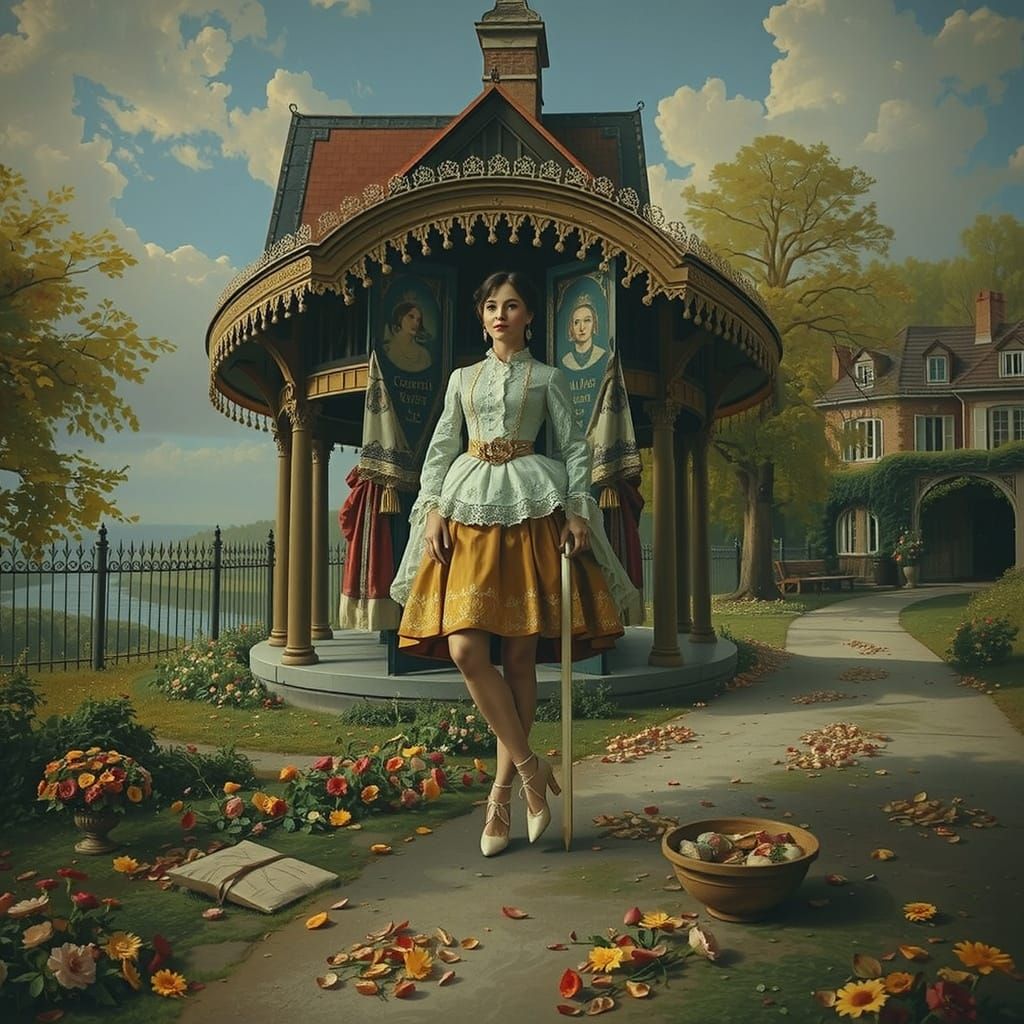 Elegant Figure in French Countryside, Hyperrealism Style