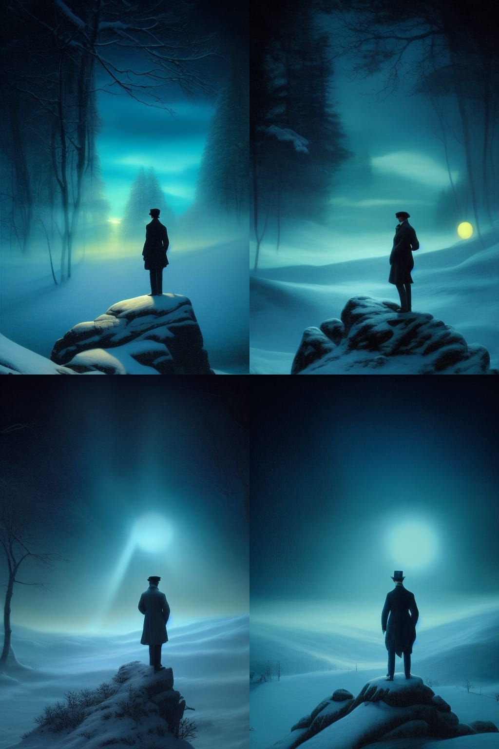 Snowy Autumnal Landscape in a Friedrich-Inspired Oil Paintin...