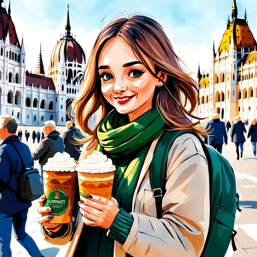 Cute Girl with Kürtőskalács at Hungarian Parliament
