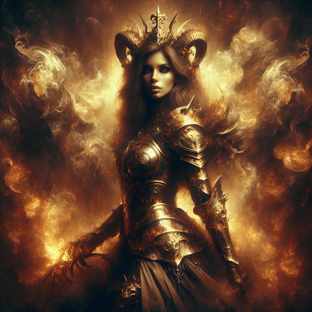 Epic Golden Armored Knight in Dark Fantasy Style