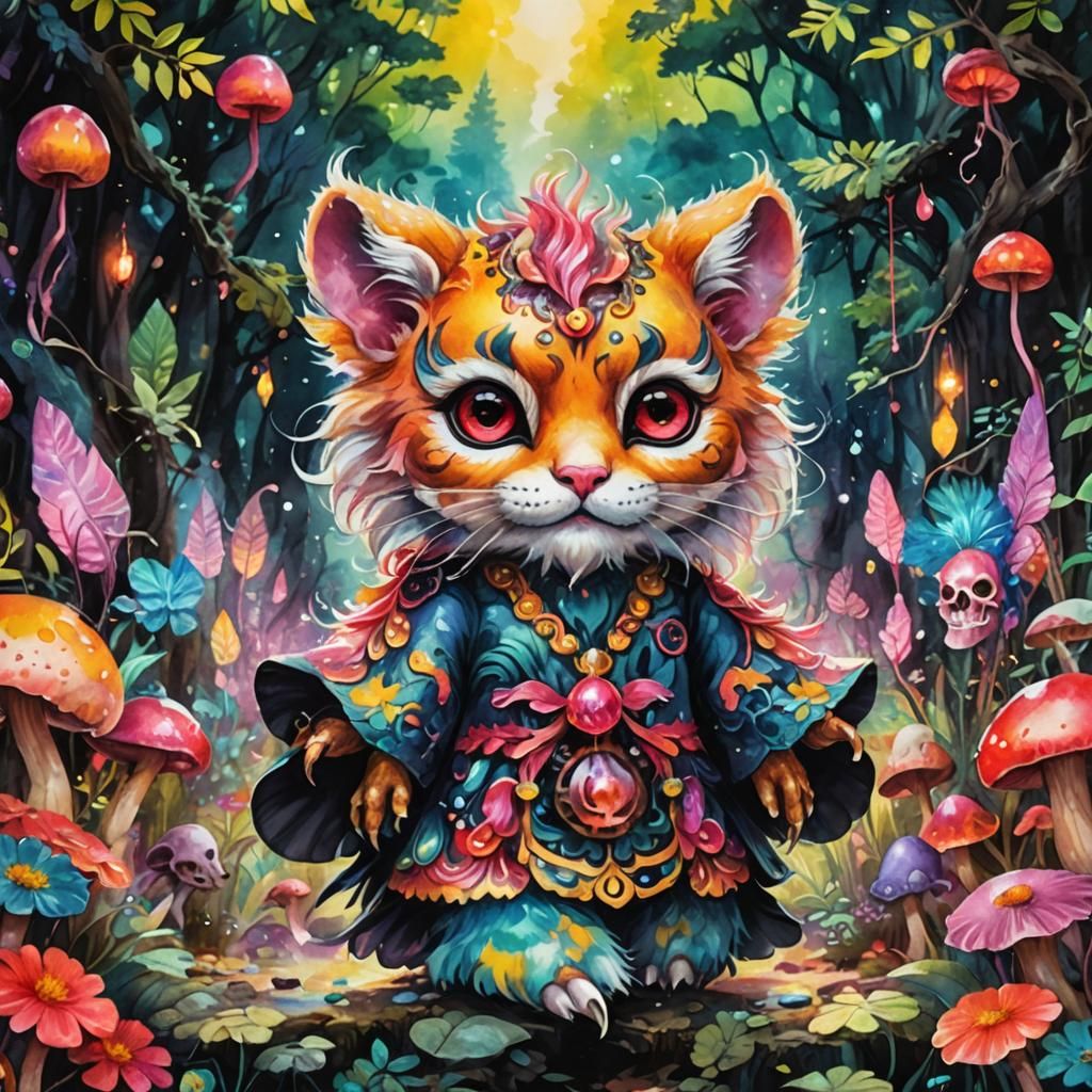 Pink Creature in Dark Fantasy Watercolor Art