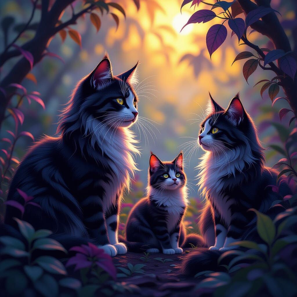 Fantastical Plant-Cats in Dark Fantasy Style