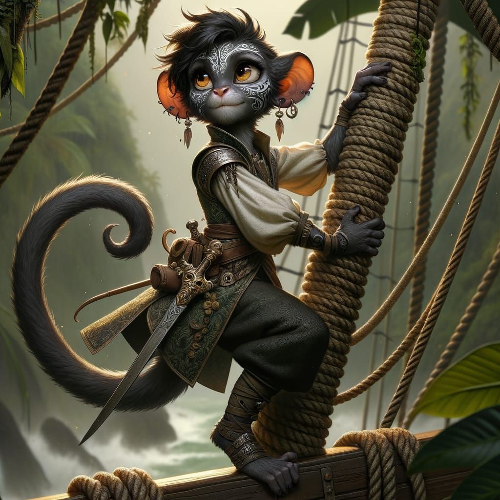 Monkey-Folk Sailor with Dragon Tattoo in Fantasy Setting
