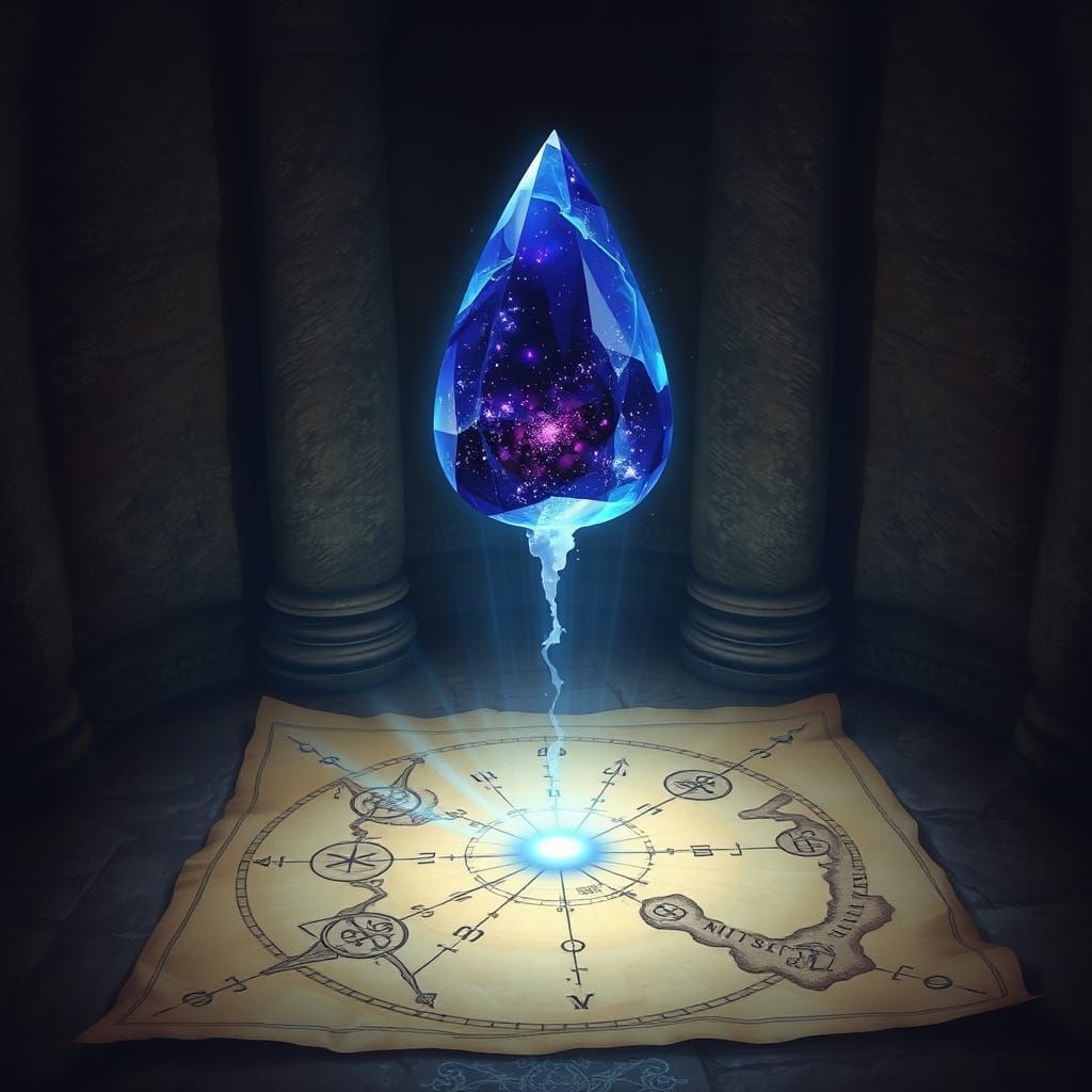 Levitating Deep Blue Crystal Illuminates Ancient Map