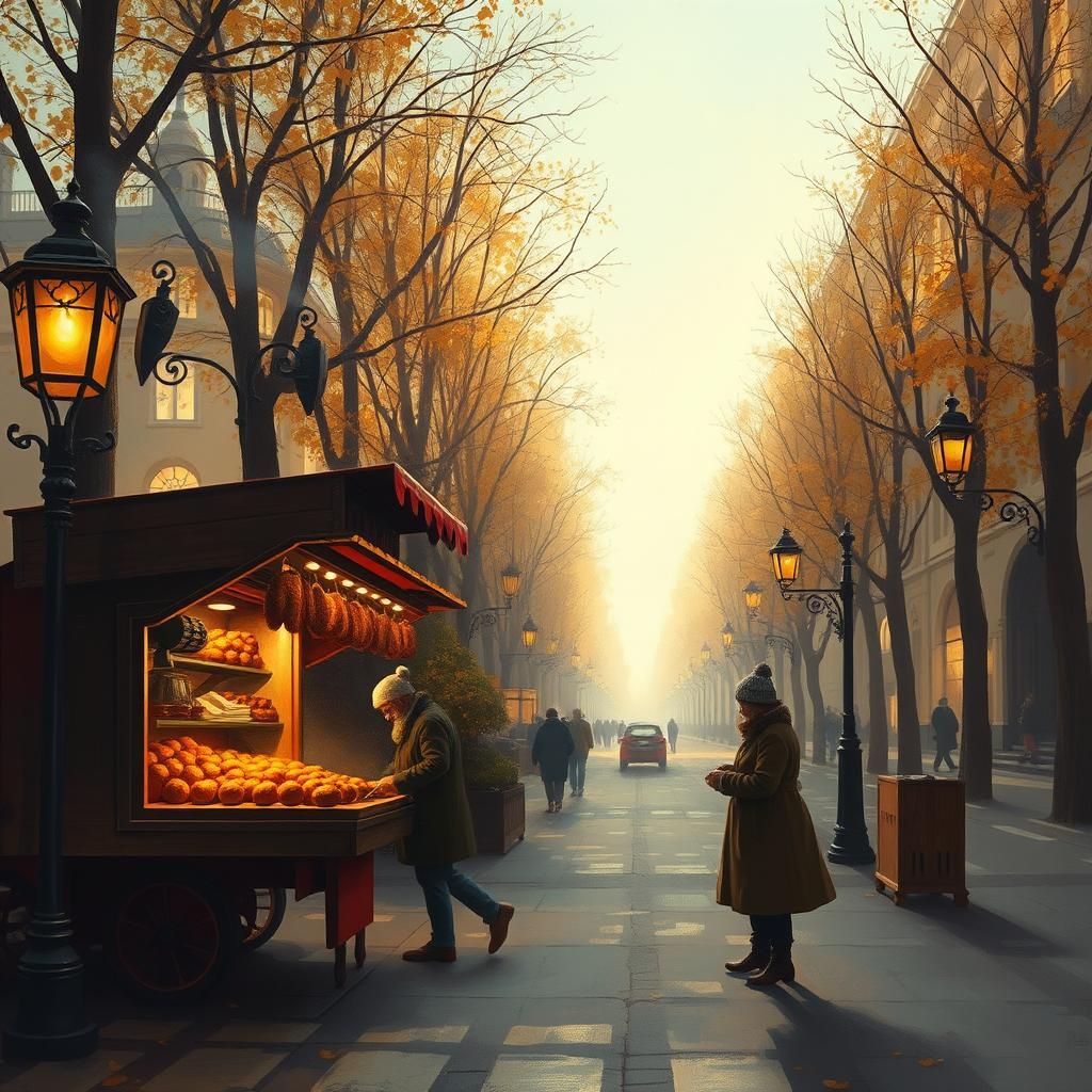 Golden Autumn Light on Deserted Street