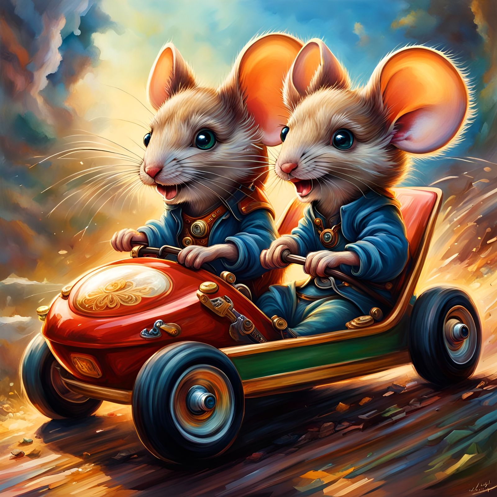Anime Mice Go-Kart Race: Hyper Realistic Illustration