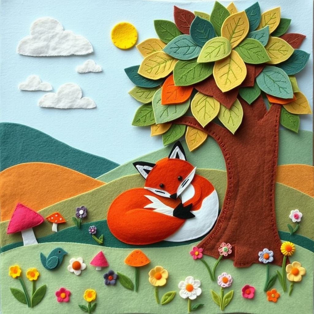 Cozy Felt Forest Scene with Red Fox