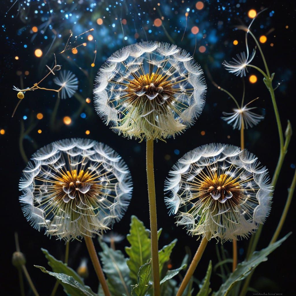 Dandelions Under Vibrant, Starry Night Sky