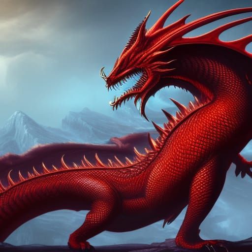 Red Dragon Cub with Big Green Eyes