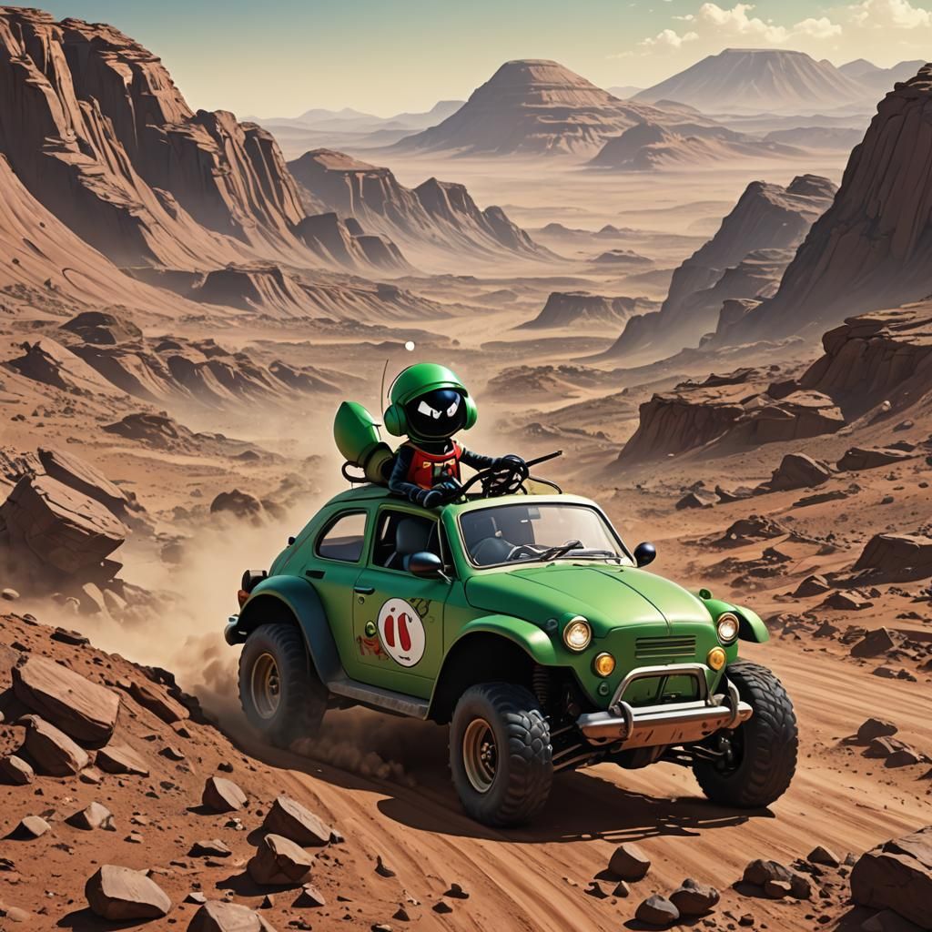 Marvin the Martian Drives Across Mars in Anime Style