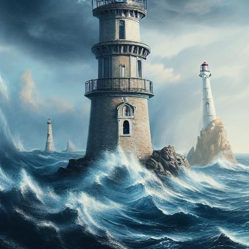 Majestic Lighthouse in Stormy Seas: Digital Matte Painting