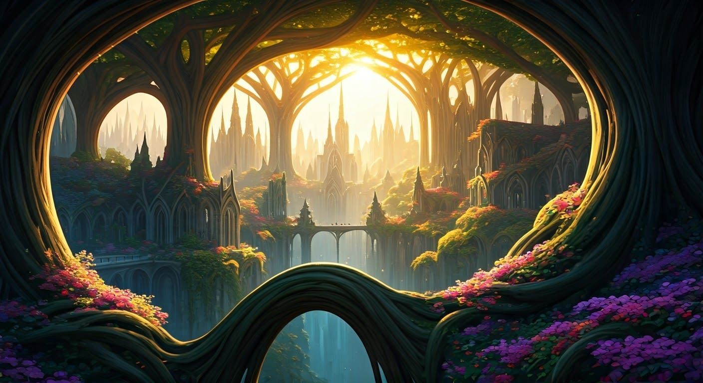 Ethereal Elven Metropolis in Enchanted Forest