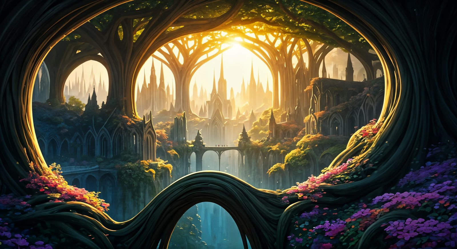 Ethereal Elven Metropolis in Enchanted Forest
