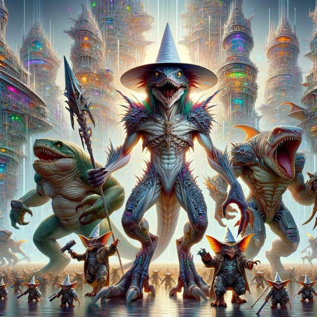 Cyberpunk Hybrid Beast in Multidimensional Metropolis