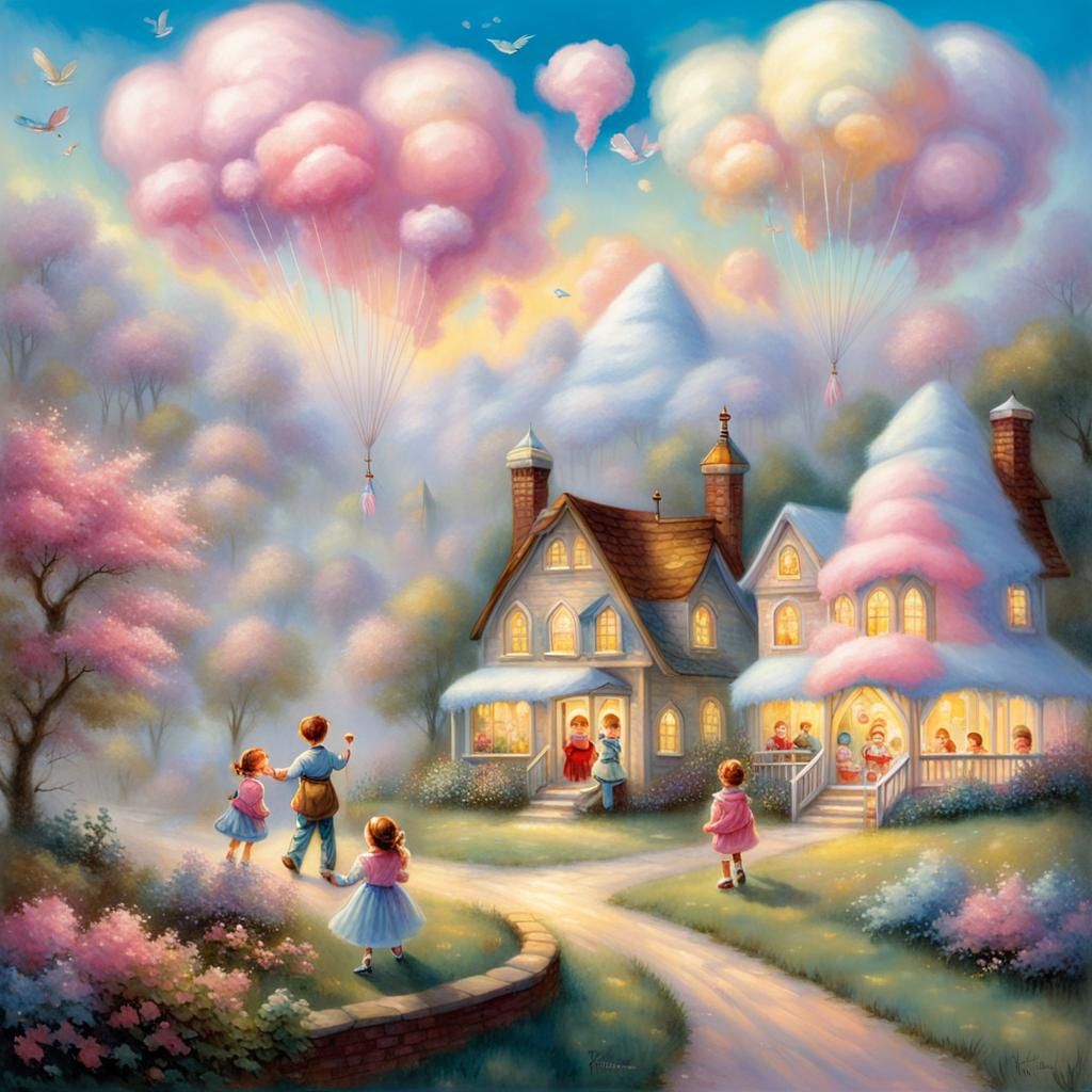 Children in Cotton Candy Land Storybook Illustration