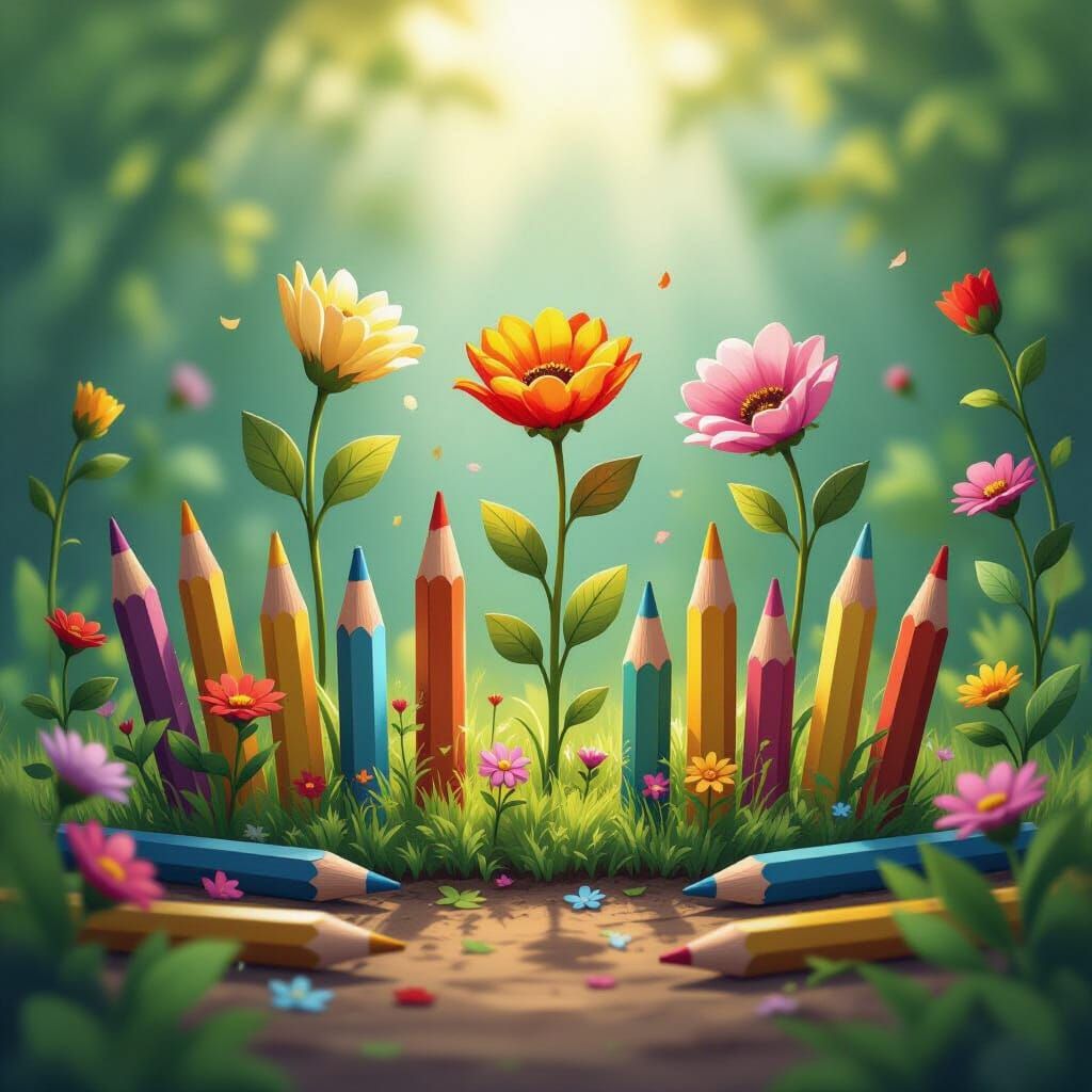Magical Garden Blooms from Pencil Stubs in Storybook Style