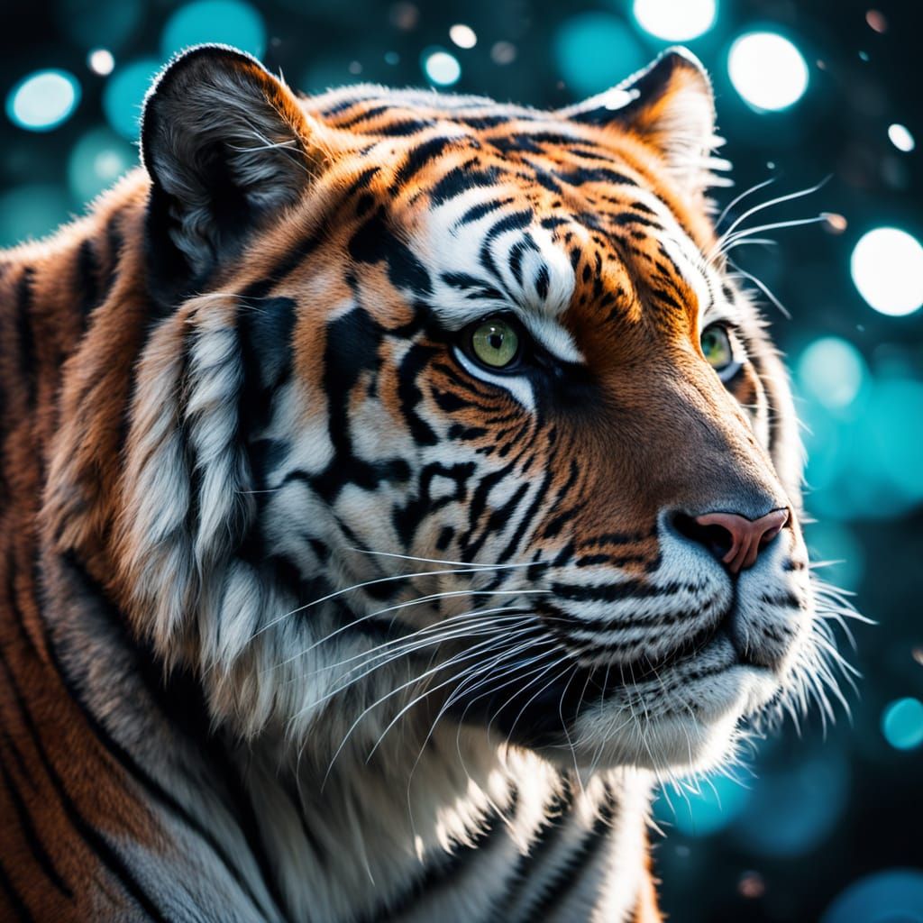 Double Exposure Tiger in Neon Forest