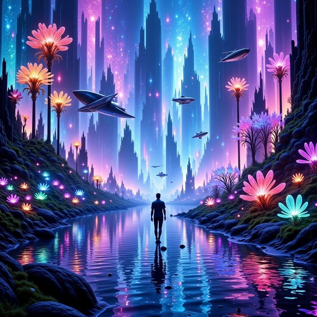 Cyberpunk Dreamscape in Vibrant Hues