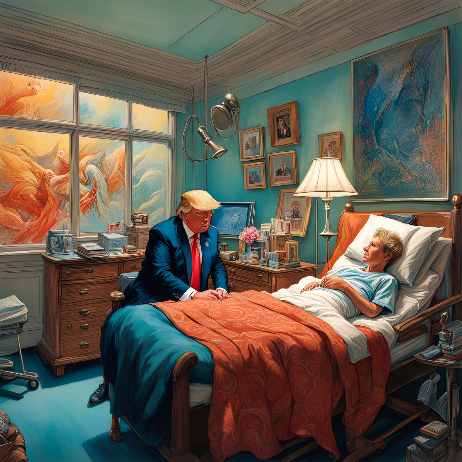 Donald Trump Visits Boy: Ink Drawing in Hospital