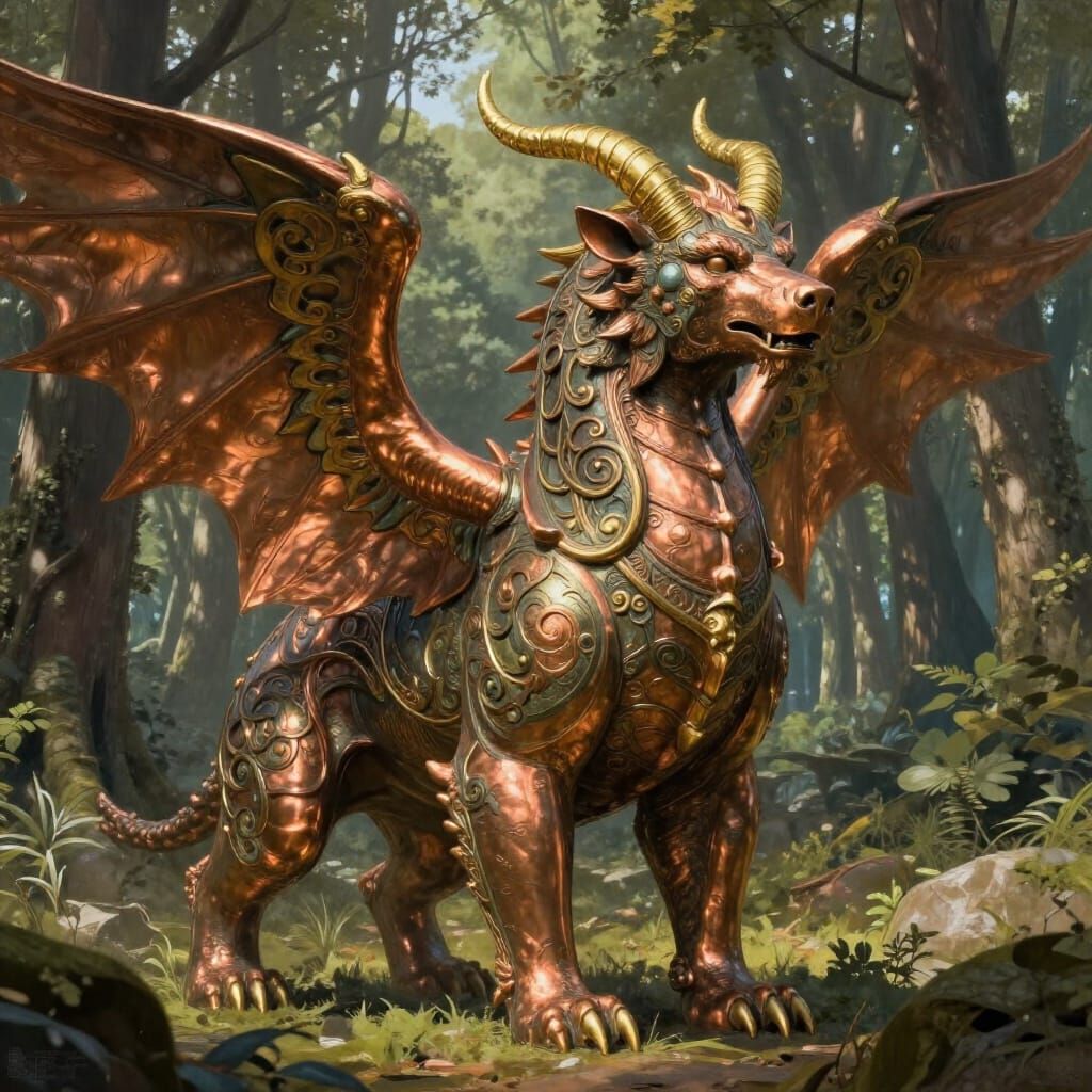 Colossal Copper Bear-Dragon in Forest Glade