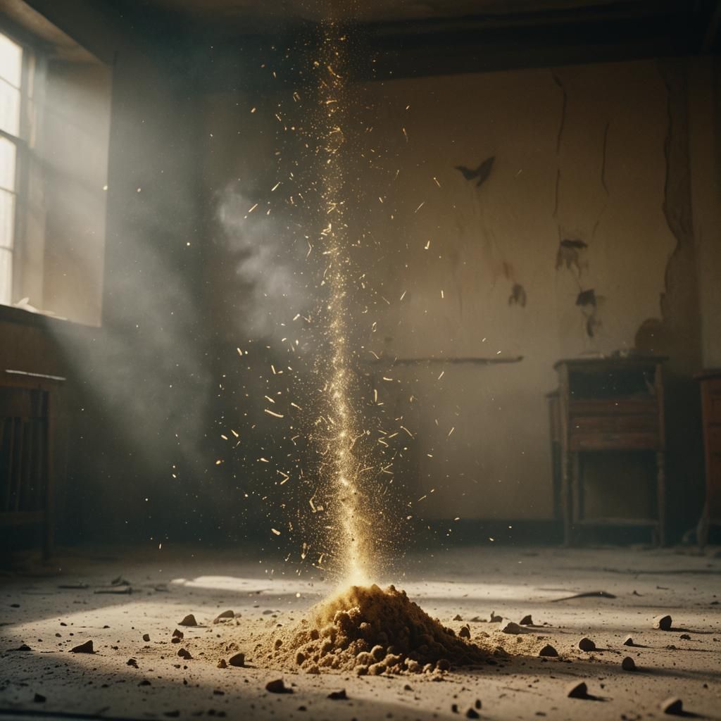 Illuminated Dust Particles in Abandoned Room, Cinematic Stil...