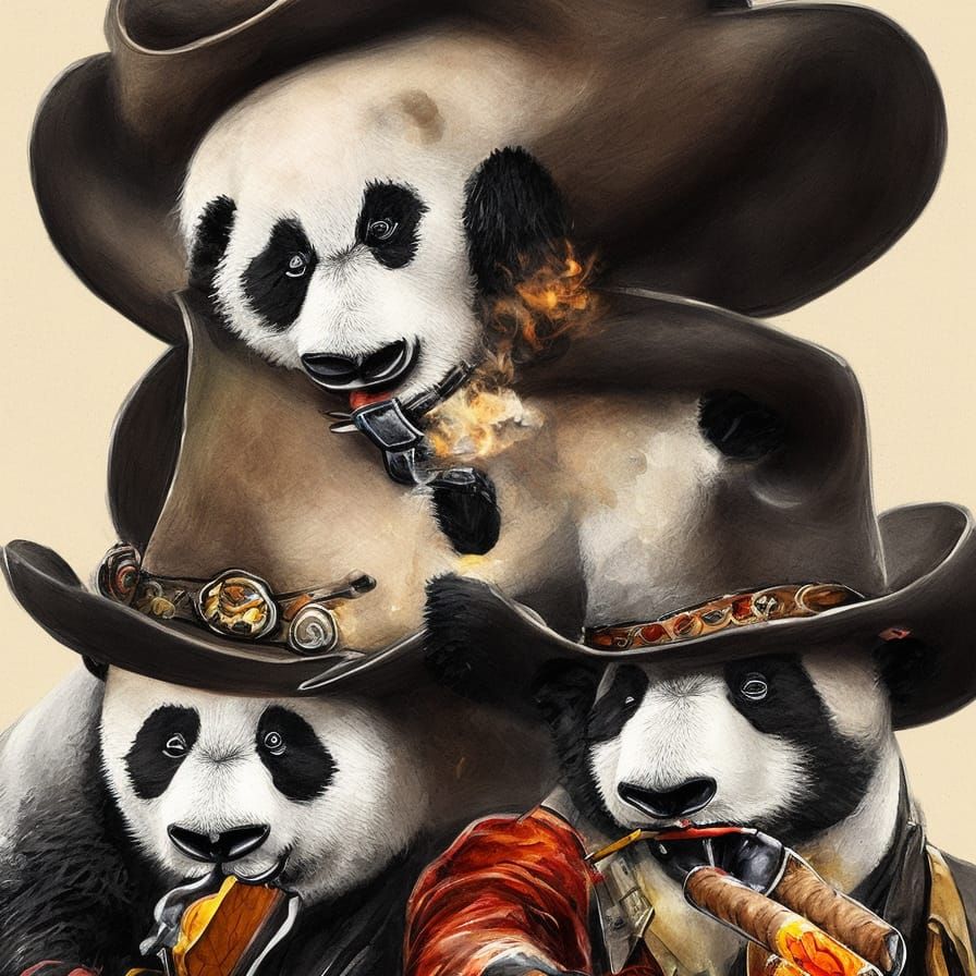 Panda Cowboy Smoking Cigar in Hyperrealistic Style
