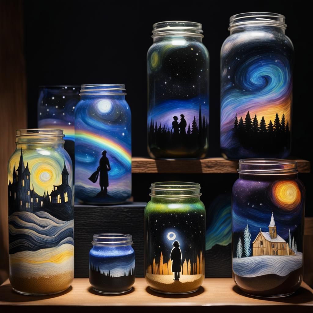 gothic sandman holds people's  dreams in jars ,photogram of ...