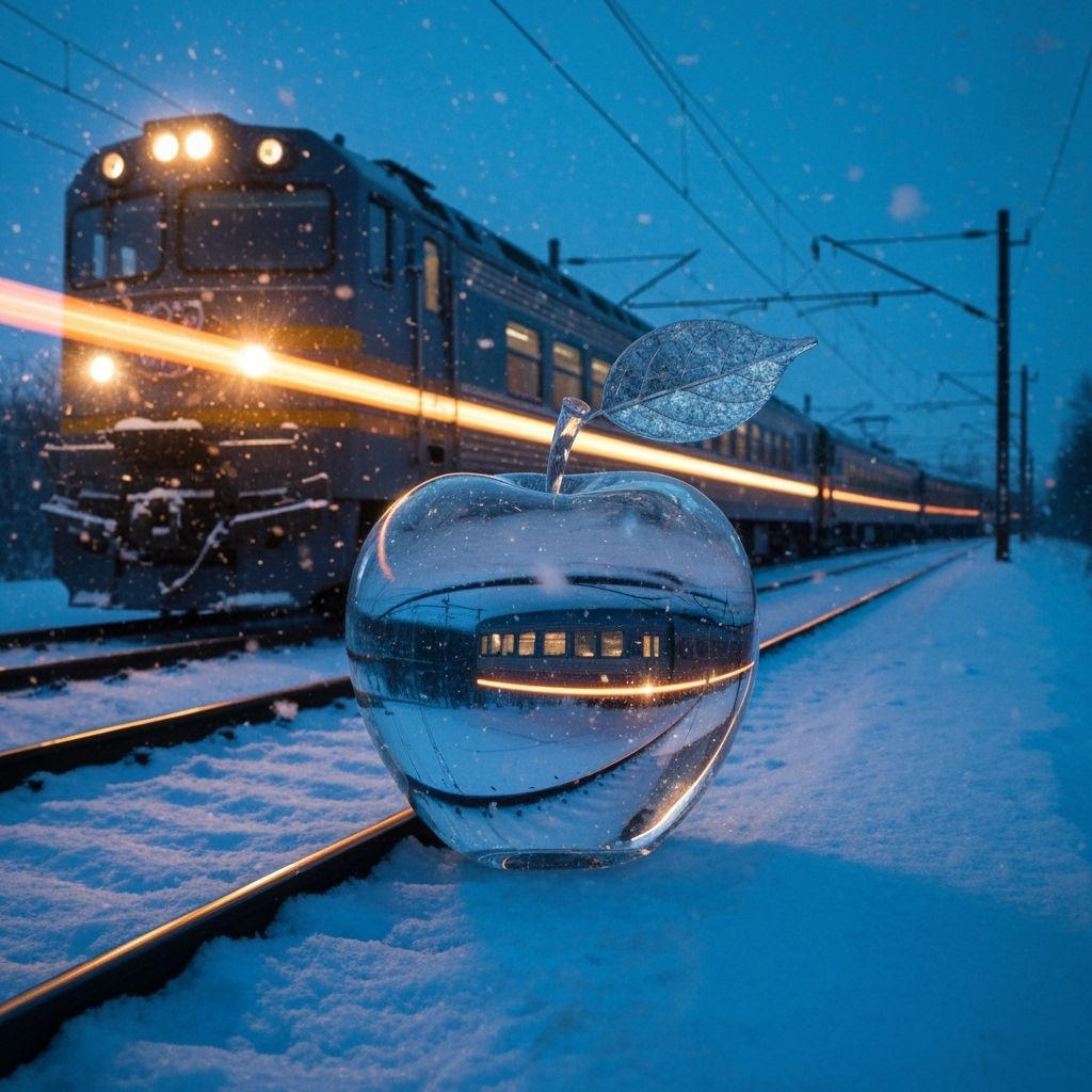 Glass Apple and Winter Train Long Exposure Photo